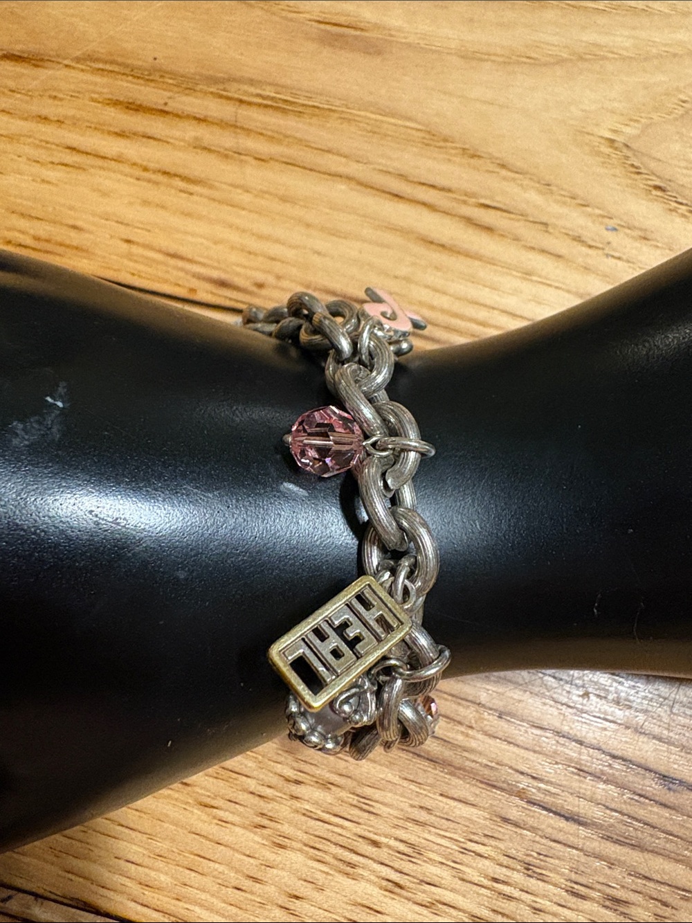 Brighton Power of Pink Silver-Tone Chain Bracelet with Pink Crystal Charm